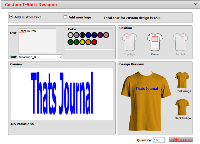 Add Custom T shirt Designer Tool In WP e Commerce store